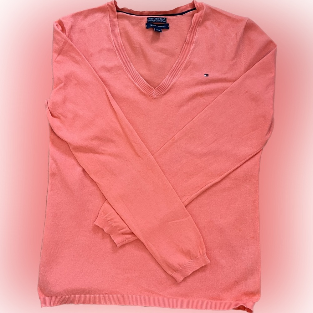 Tommy Hilfiger, coral V-neck sweater